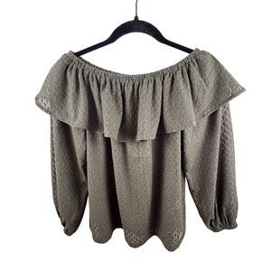 Michael Kors Womens Ivy Blouse Green XS Polyester Blend Stretch Off the Shoulder